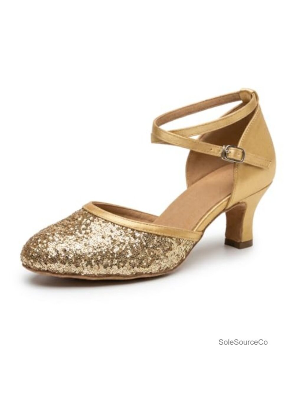 Women's Sequin Latin Dance Shoes Suede Sole Kitten Heel Buckle Salsa Ballroom